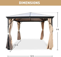 10x10 FT Hardtop Outdoor Gazebo, Aluminum Frame Polycarbonate Hardtop Garden Tent with Curtains & Mosquito Netting - 7DAY'S