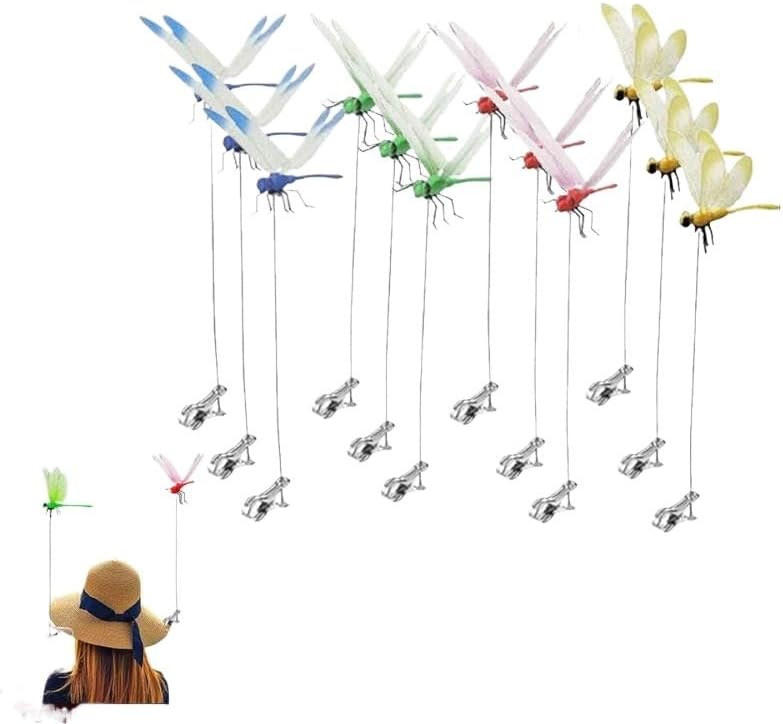 12 - Count Outdoor Fake Dragonfly Rod Clips, 3D Metal Dragonfly Garden Decorations, Natural Organic Concept, Indoor & Outdoor Garden Bird/Fly Interference Devices（Super Good qualiey） (4) - 7DAY'S