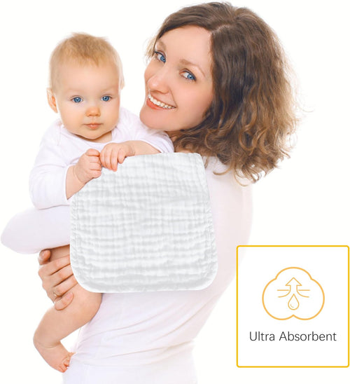 12 Pack Muslin Burp Cloths 100% Cotton Muslin Cloths Large 20''x10'' Extra Soft and Absorbent Baby Burping Cloth - White - 7DAY'S