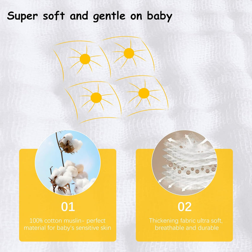 12 Pack Muslin Burp Cloths 100% Cotton Muslin Cloths Large 20''x10'' Extra Soft and Absorbent Baby Burping Cloth - White - 7DAY'S