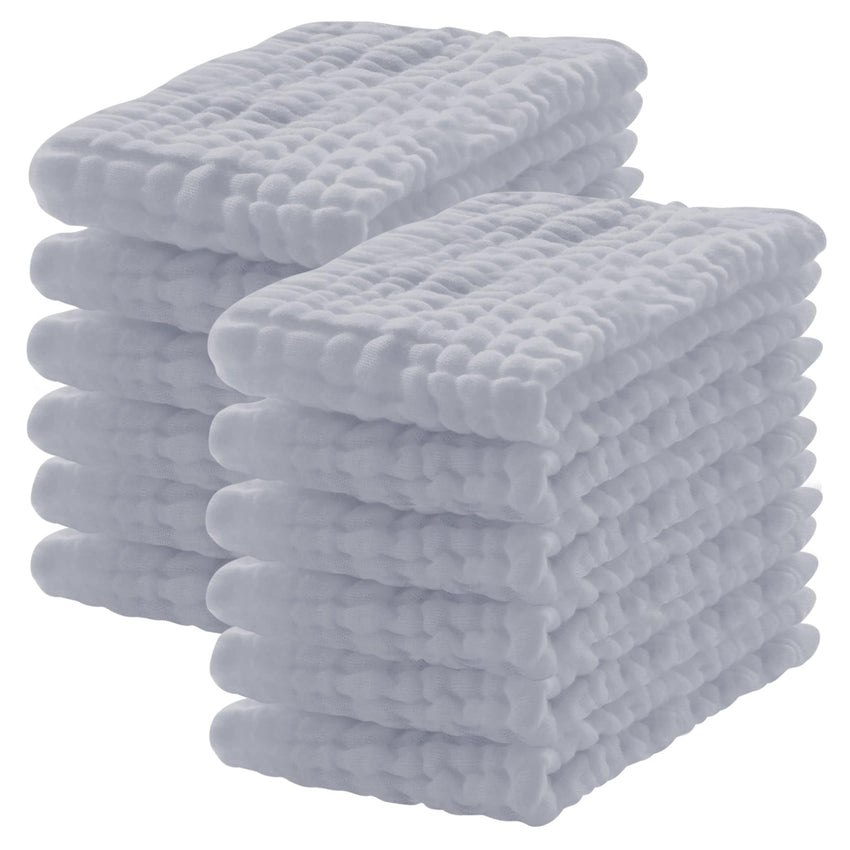 12 Pack Muslin Burp Cloths 100% Cotton Muslin Cloths Large 20''x10'' Extra Soft and Absorbent Baby Burping Cloth - White - 7DAY'S
