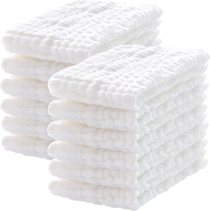 12 Pack Muslin Burp Cloths 100% Cotton Muslin Cloths Large 20''x10'' Extra Soft and Absorbent Baby Burping Cloth - White - 7DAY'S