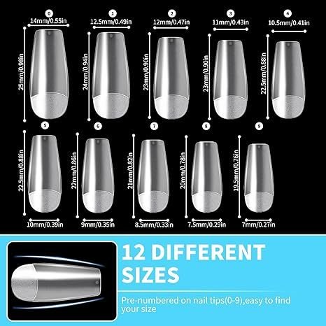 120 PCS Clear False Nails Tips Short Medium Length Full Cover Acrylic Fake Nails Almond Shaped Ballerina Nails Tips Lady French Style Press On Nails with Case for Nail Salons and DIY Nail Art 12 Sizes - 7DAY'S