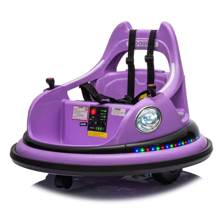 12V ride on bumper car for kids,electric car for kids,1.5 - 5 Years Old,W/Remote Control, LED Lights, Bluetooth & 360 Degree Spin, Vehicle body with anti - collision padding Five - point Safety Belt,2wd - 7DAY'S