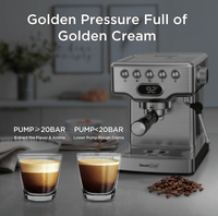 1350W Semi - automatic coffee machine 19Bar (ULKA) high pressure pump extraction 1 cup / 2 cup espresso machine 1.8L water tank capsule - 7DAY'S