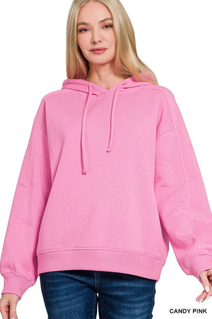 Zenana Drawstring Relaxed Fit Fleece Hoodie