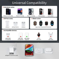 15W for Magnetic Multple Devices,Nano Pro 3 - in - 1 Wireless Charging Station,Top Speed Wireless Charger for Multple Device with 30W Adapter,Compatible for iPhone 15/14/13/12,AirPods,iWatch - 7DAY'S