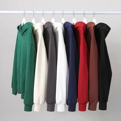 16.9oz 480gsm Heavy Weight Cotton Plus Velvet Hooded Sweater Men Thickened Tight Polar Fleece Pullover Hoodie Women Sweatshirt - 7DAY'S