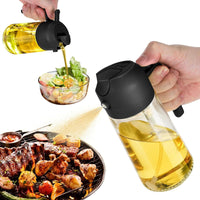 16oz Oil Dispenser Bottle for Kitchen - 2 in 1 Olive Oil Dispenser and Oil Sprayer - 470ml Olive Oil Bottle - Oil Sprayer for Cooking, Kitchen, Salad, Barbecue Black - 7DAY'S