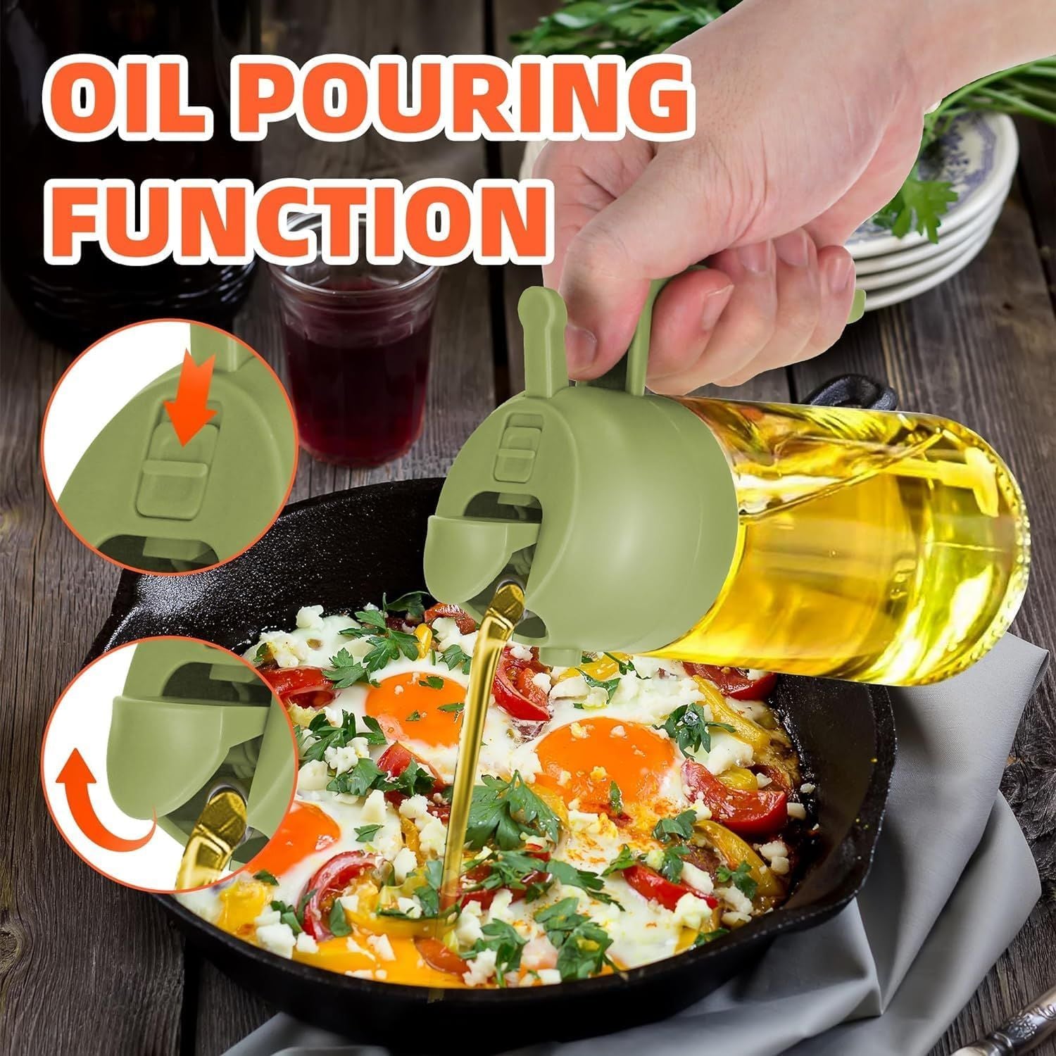 16oz Oil Dispenser Bottle for Kitchen - 2 in 1 Olive Oil Dispenser and Oil Sprayer - 470ml Olive Oil Bottle - Oil Sprayer for Cooking, Kitchen, Salad, Barbecue Black - 7DAY'S