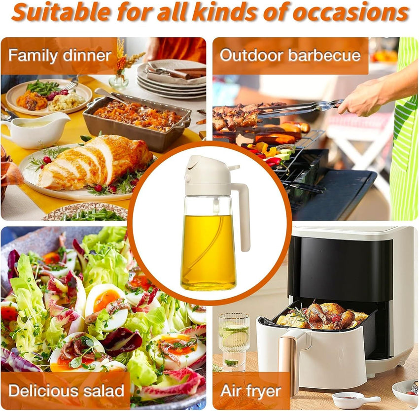 16oz Oil Dispenser Bottle for Kitchen - 2 in 1 Olive Oil Dispenser and Oil Sprayer - 470ml Olive Oil Bottle - Oil Sprayer for Cooking, Kitchen, Salad, Barbecue Black - 7DAY'S