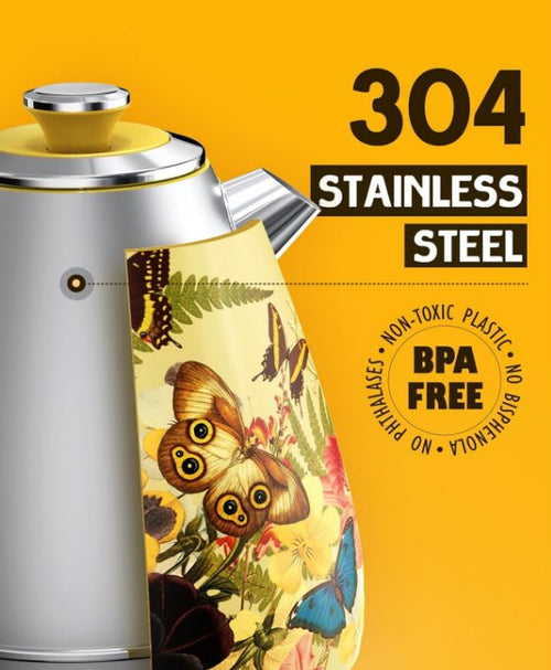 1.7L / 57.5 oz electric kettle food grade 304 stainless steel, instrument type dial thermometer flower watermark painting process fast boiling 1200W cordless without BPA automatically closed SUS304 - 7DAY'S