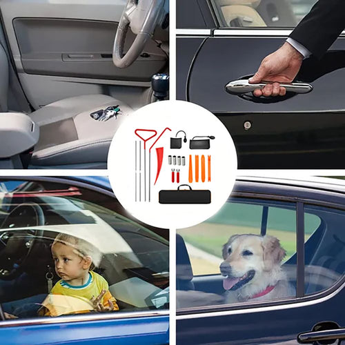 18 - piece car emergency kit with window wedge, air wedge bag pump, long distance grabber, automatic trim and removal tool - 7DAY'S