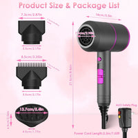 1800W Hair Dryer Portable Compact Hair Blow Dryer with Cool/Warm/Hot Wind with Diffuser Concentrator/Comb Nozzle ALCI Plug Overheat Protection for Women Man Straight Curly Hair - 7DAY'S