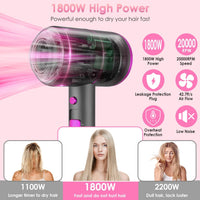 1800W Hair Dryer Portable Compact Hair Blow Dryer with Cool/Warm/Hot Wind with Diffuser Concentrator/Comb Nozzle ALCI Plug Overheat Protection for Women Man Straight Curly Hair - 7DAY'S