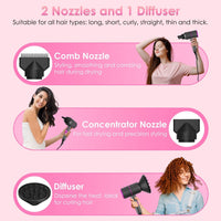 1800W Hair Dryer Portable Compact Hair Blow Dryer with Cool/Warm/Hot Wind with Diffuser Concentrator/Comb Nozzle ALCI Plug Overheat Protection for Women Man Straight Curly Hair - 7DAY'S