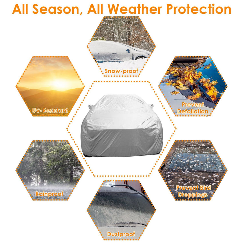 189x69x47in Full Car Cover All Weather UV Protection Automotive Cover 170T Outdoor Universal Full Cover For Sedans Up To 185in - 7DAY'S