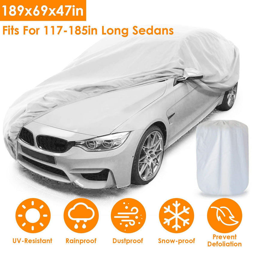 189x69x47in Full Car Cover All Weather UV Protection Automotive Cover 170T Outdoor Universal Full Cover For Sedans Up To 185in - 7DAY'S