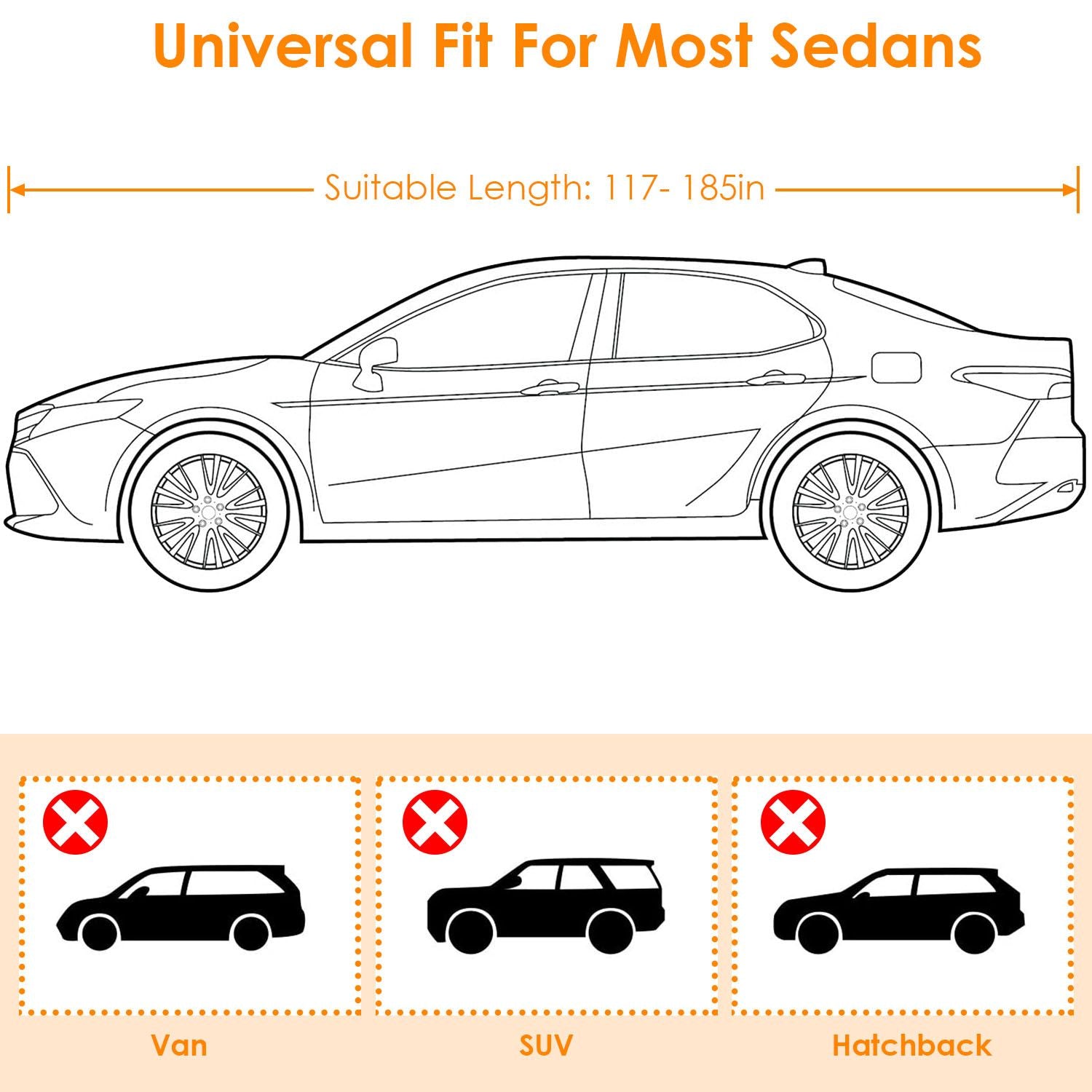 189x69x47in Full Car Cover All Weather UV Protection Automotive Cover 170T Outdoor Universal Full Cover For Sedans Up To 185in - 7DAY'S