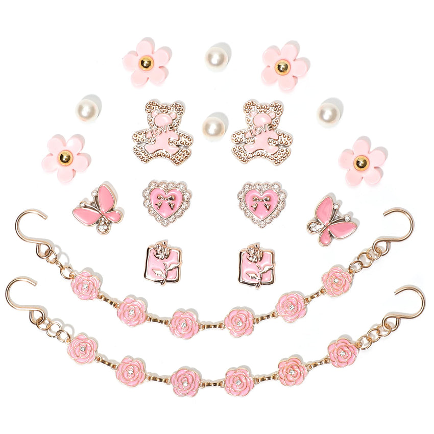 18Pcs Flower Shoe Chain Charms for Women, Bling Shoe Charms for Girls Clog Sandals, Girly Shoe Chains, DIY Shoe Decoration Accessories for Party Favor - 7DAY'S