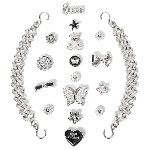 18Pcs Flower Shoe Chain Charms for Women, Bling Shoe Charms for Girls Clog Sandals, Girly Shoe Chains, DIY Shoe Decoration Accessories for Party Favor