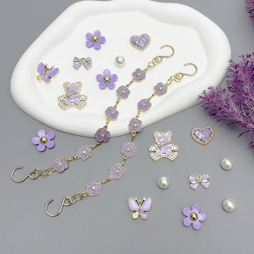 18Pcs Flower Shoe Chain Charms for Women, Bling Shoe Charms for Girls Clog Sandals, Girly Shoe Chains, DIY Shoe Decoration Accessories for Party Favor - 7DAY'S