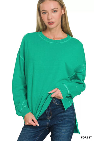 Zenana Full Size French Terry Pigment Dye & Enzyme Washing Pullover Plus Size