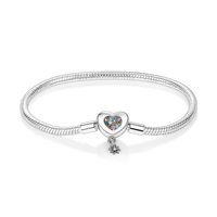 Silver Plated Stars Heart Shape Butterflies Clover Clasp Bracelet for Women Fit Original Charms Beads DIY Making Gift