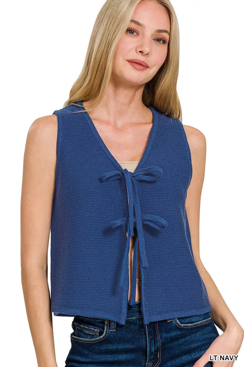 Zenana Tie Front Sweater Vest