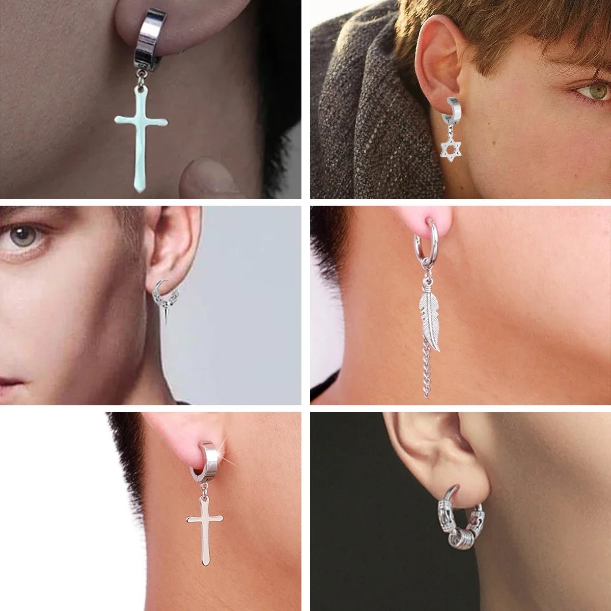 1Pair Fashion Cross Pendant Ear Clip Non Piercing Earrings Fake Earrings Gift for Men Women Jewelry - 7DAY'S