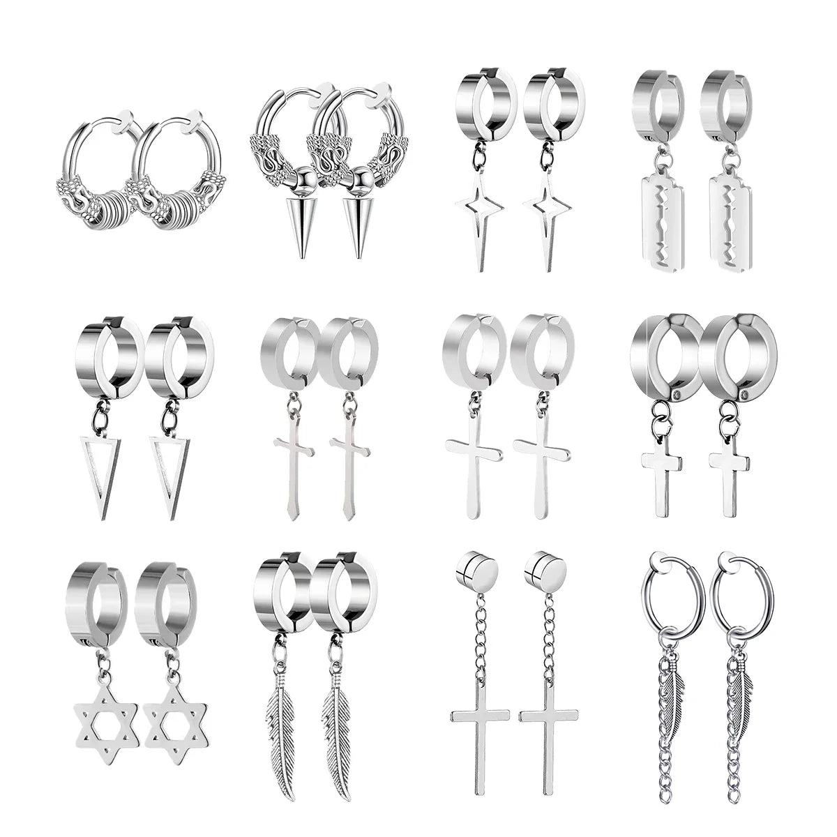 1Pair Fashion Cross Pendant Ear Clip Non Piercing Earrings Fake Earrings Gift for Men Women Jewelry - 7DAY'S