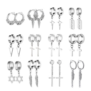 1Pair Fashion Cross Pendant Ear Clip Non Piercing Earrings Fake Earrings Gift for Men Women Jewelry - 7DAY'S