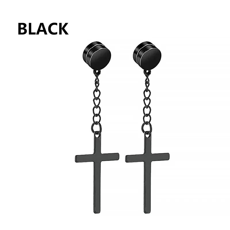 1Pair Fashion Cross Pendant Ear Clip Non Piercing Earrings Fake Earrings Gift for Men Women Jewelry - 7DAY'S