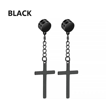 1Pair Fashion Cross Pendant Ear Clip Non Piercing Earrings Fake Earrings Gift for Men Women Jewelry - 7DAY'S