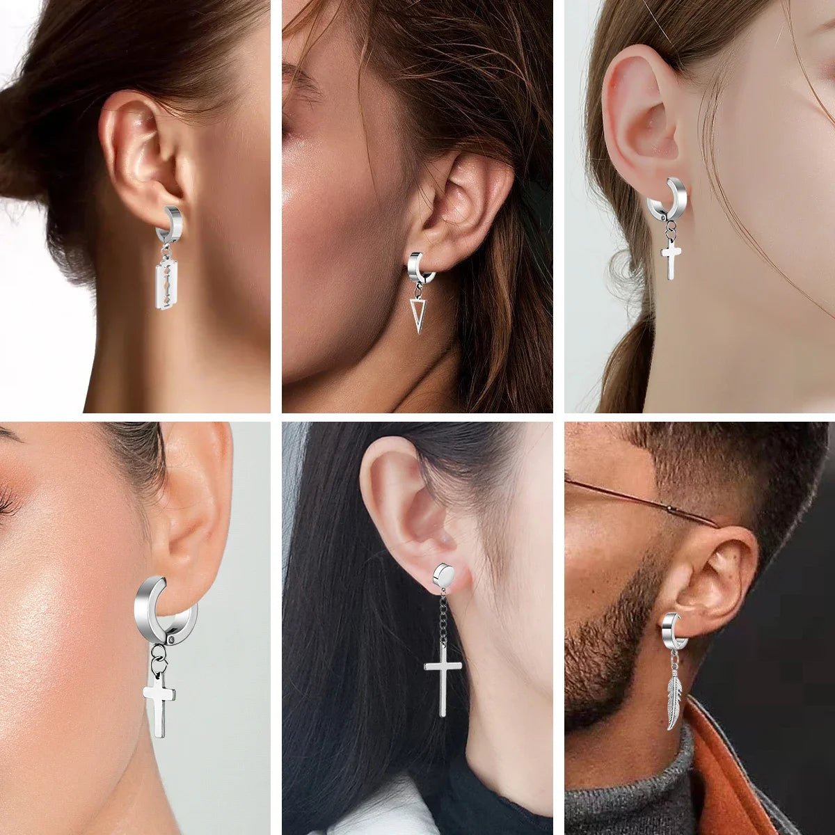 1Pair Fashion Cross Pendant Ear Clip Non Piercing Earrings Fake Earrings Gift for Men Women Jewelry - 7DAY'S
