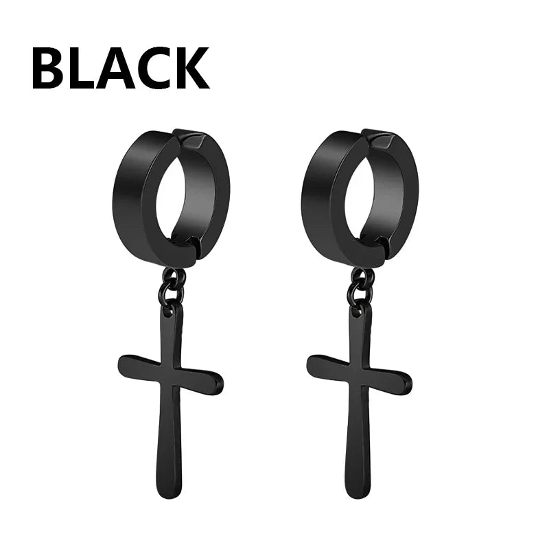 1Pair Fashion Cross Pendant Ear Clip Non Piercing Earrings Fake Earrings Gift for Men Women Jewelry - 7DAY'S