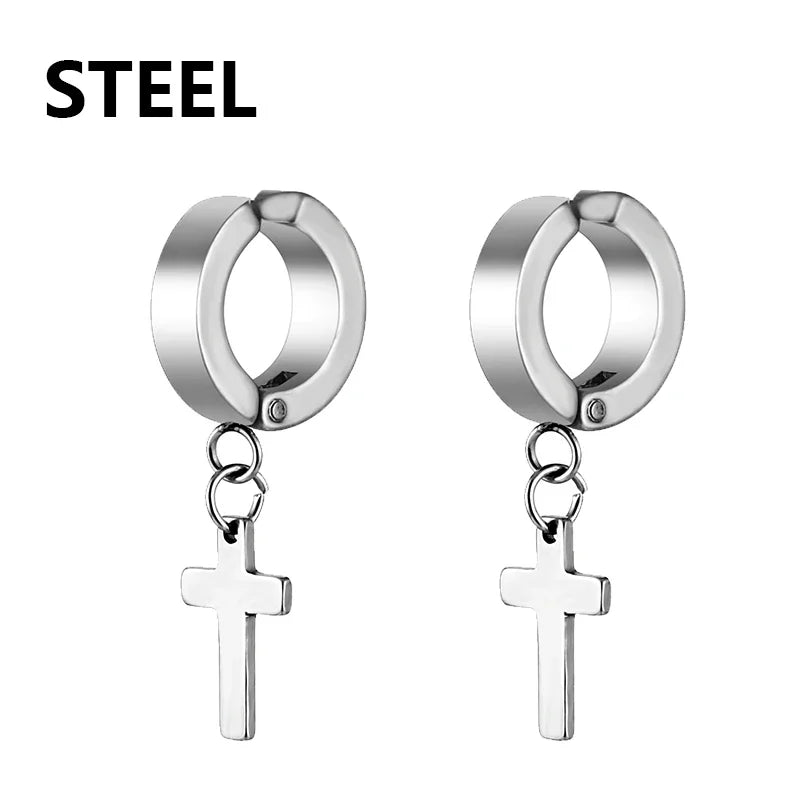1Pair Fashion Cross Pendant Ear Clip Non Piercing Earrings Fake Earrings Gift for Men Women Jewelry - 7DAY'S