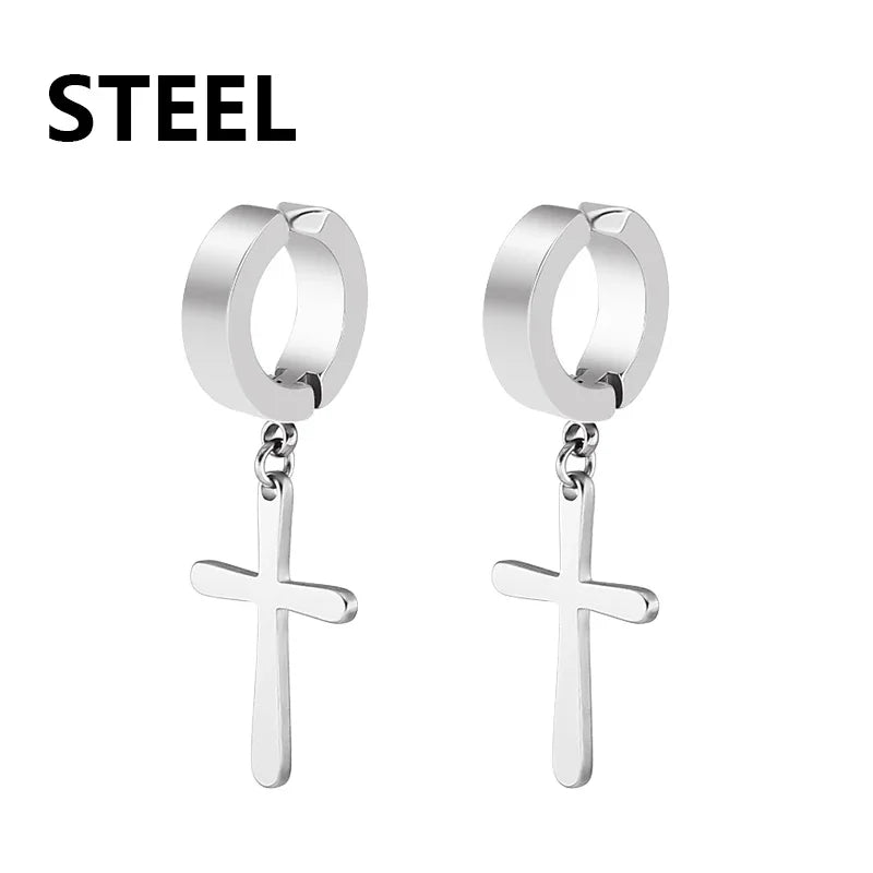 1Pair Fashion Cross Pendant Ear Clip Non Piercing Earrings Fake Earrings Gift for Men Women Jewelry - 7DAY'S