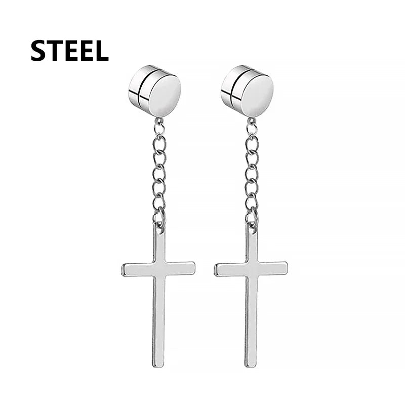 1Pair Fashion Cross Pendant Ear Clip Non Piercing Earrings Fake Earrings Gift for Men Women Jewelry - 7DAY'S