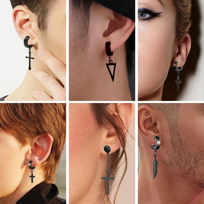 1Pair Fashion Cross Pendant Ear Clip Non Piercing Earrings Fake Earrings Gift for Men Women Jewelry - 7DAY'S