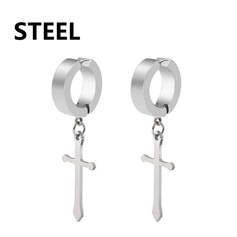 1Pair Fashion Cross Pendant Ear Clip Non Piercing Earrings Fake Earrings Gift for Men Women Jewelry - 7DAY'S