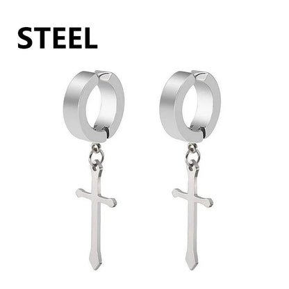1Pair Fashion Cross Pendant Ear Clip Non Piercing Earrings Fake Earrings Gift for Men Women Jewelry - 7DAY'S