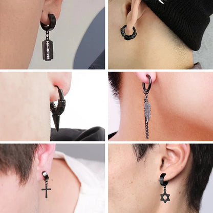 1Pair Fashion Cross Pendant Ear Clip Non Piercing Earrings Fake Earrings Gift for Men Women Jewelry - 7DAY'S