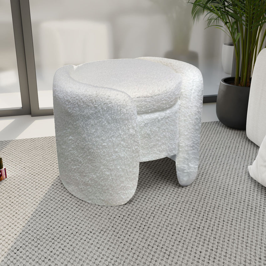 1pc 19.69"Faux Fur Pouf Ottoman Modern Boucle Upholstered With Storage, Multifunctional Upholstered Vanity Chairs For Makeup, Soft Padded Seat With Removable Lid - 7DAY'S