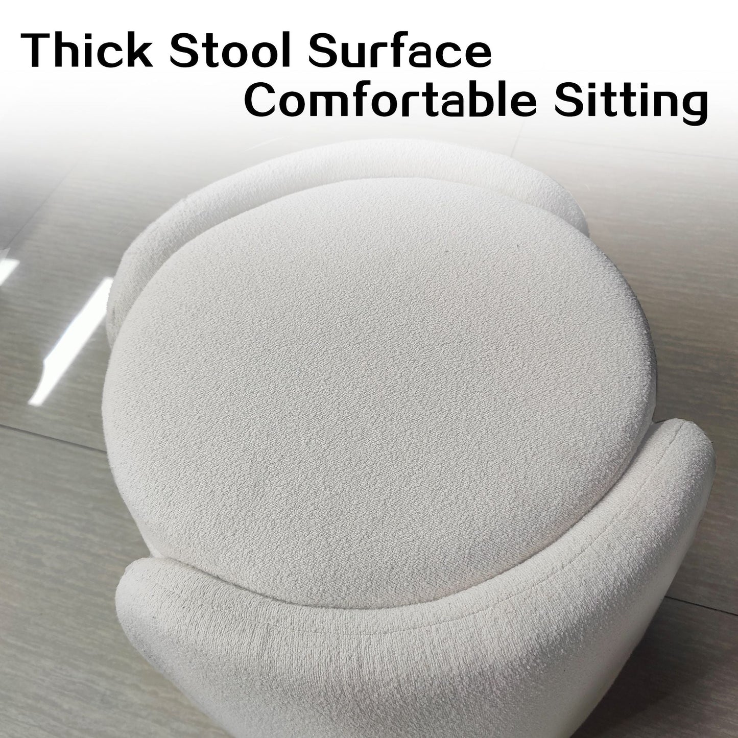 1pc 19.69"Faux Fur Pouf Ottoman Modern Boucle Upholstered With Storage, Multifunctional Upholstered Vanity Chairs For Makeup, Soft Padded Seat With Removable Lid - 7DAY'S