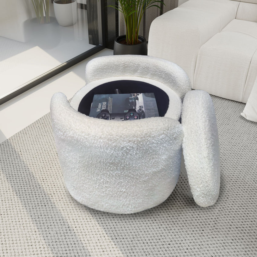 1pc 19.69"Faux Fur Pouf Ottoman Modern Boucle Upholstered With Storage, Multifunctional Upholstered Vanity Chairs For Makeup, Soft Padded Seat With Removable Lid - 7DAY'S