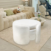 1pc 19.69"Faux Fur Pouf Ottoman Modern Boucle Upholstered With Storage, Multifunctional Upholstered Vanity Chairs For Makeup, Soft Padded Seat With Removable Lid - 7DAY'S