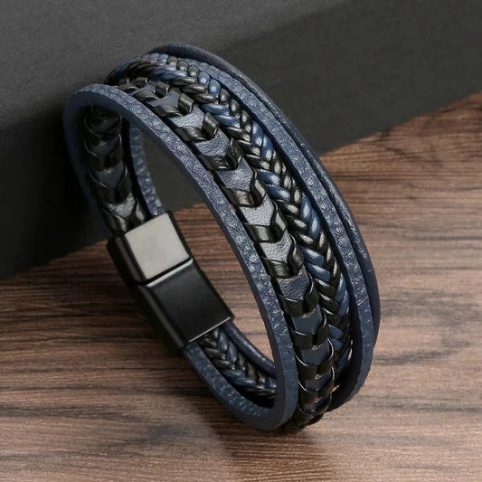 1pc Fashion Accessories MEN'S Multi - layered Vintage Leather Rope Braided Bracelet Alloy Magnetic Buckle Bracelet - 7DAY'S