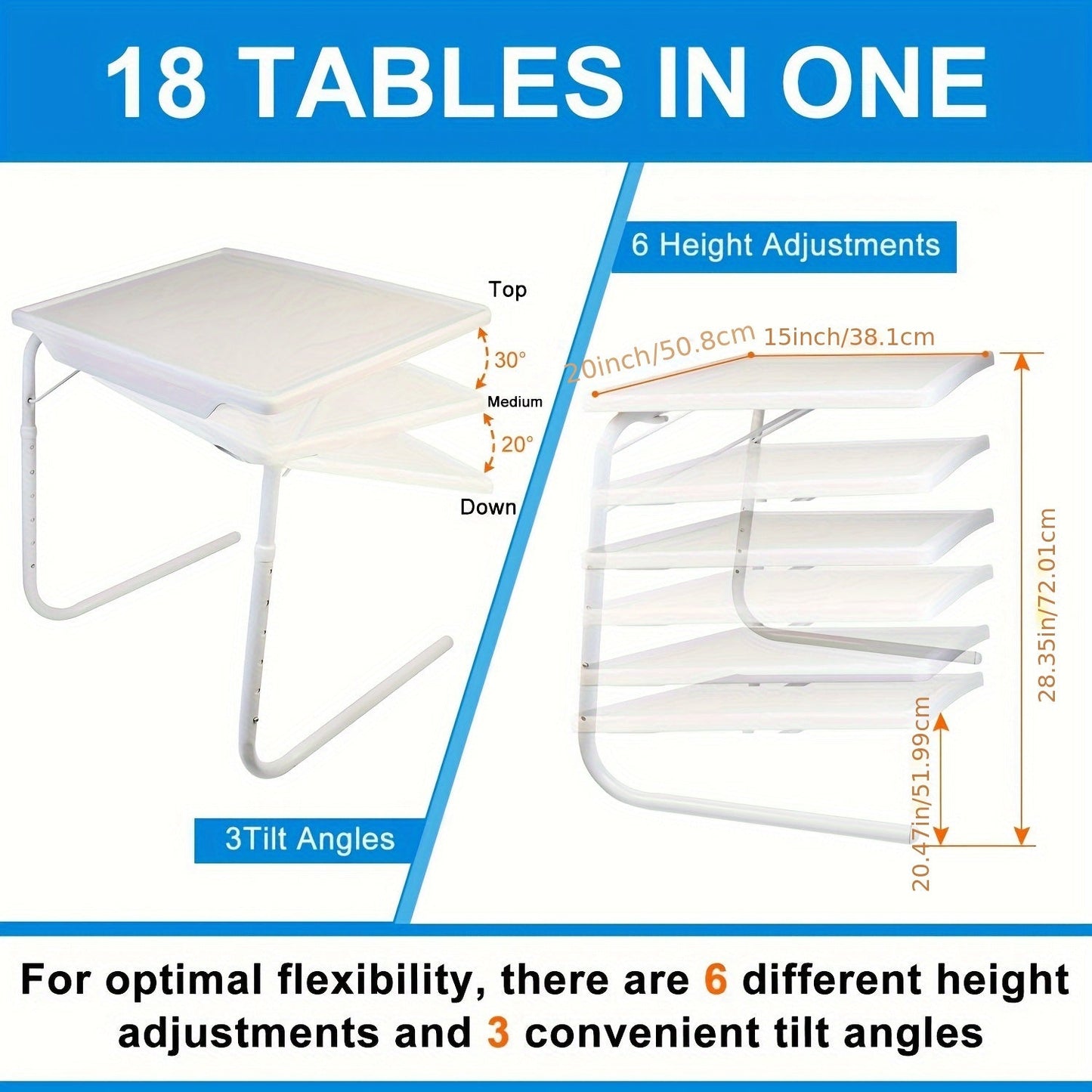 1pc Foldable Tray Table - Ultra - Portable, Smoothly Adjustable to 6 Heights, 3 Angle Settings - Perfect for Sofa TV Tray, Laptop Table, Eating, Dinner, or Coffee - 7DAY'S