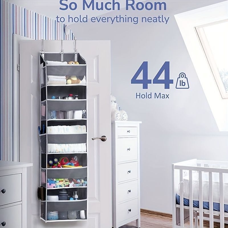 1pc Over Door Organizer With 5 Large Pockets; 10 Mesh Side Pockets; Hanging Storage Organizer With For Kids Toys; Shoes; Diapers - 7DAY'S